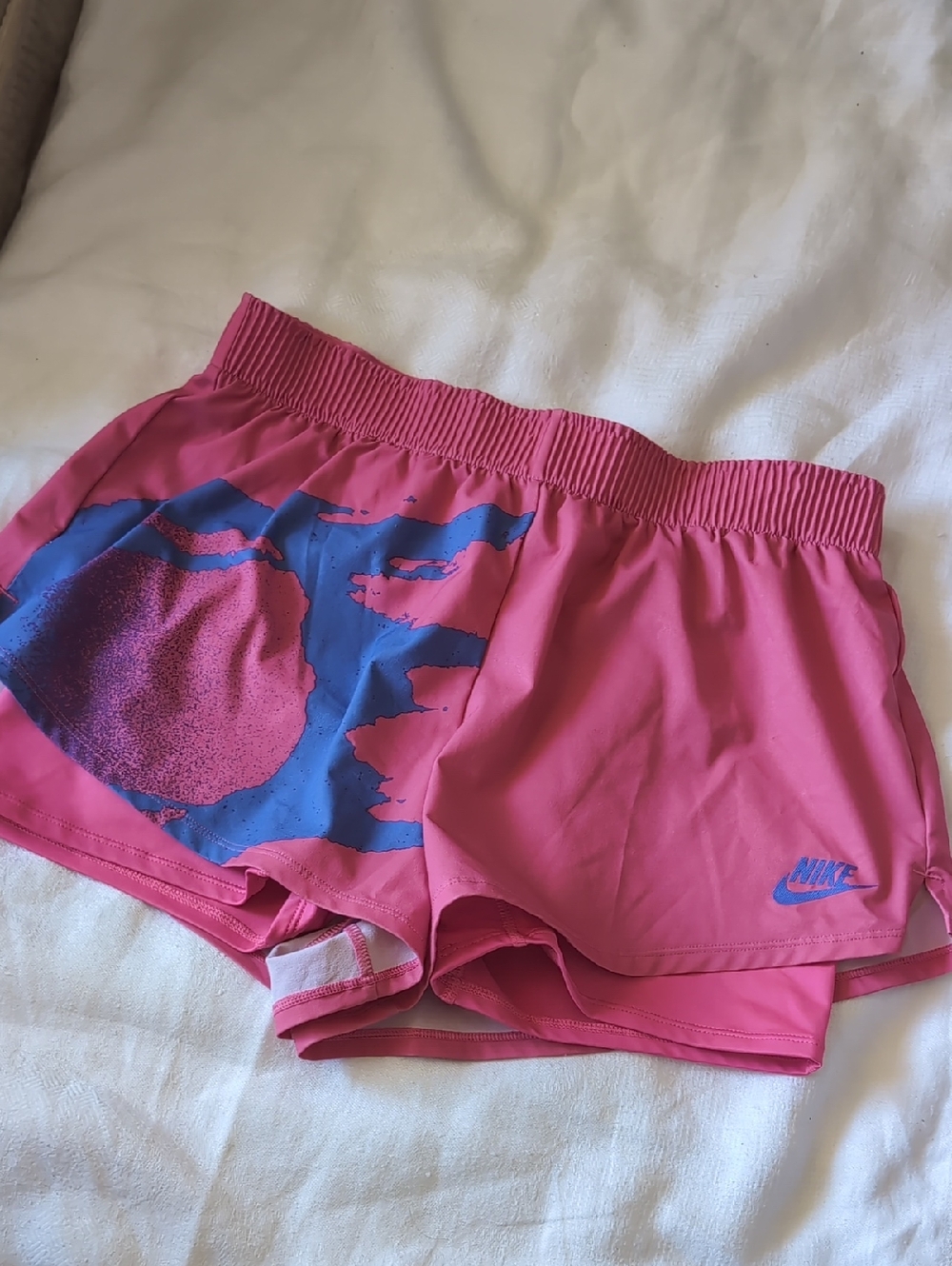 Nike Pink Running Shorts with Blue Graphic